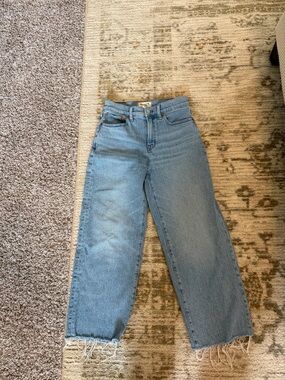 Madewell Perfect Vintage Wide-Leg Cropped Jeans with Light Blue with Frayed Hem